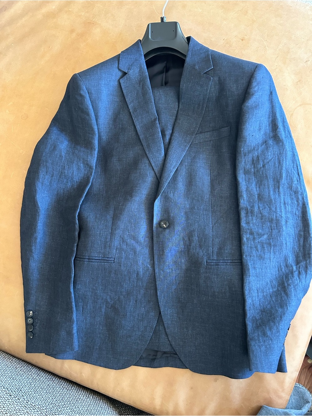 Reiss Navy Blue Single-Breasted Linen Blend Suit Jacket